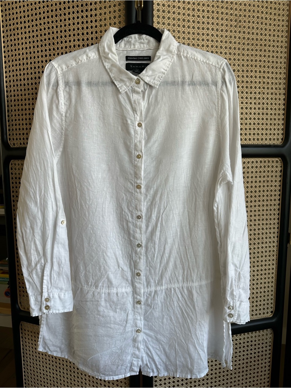 Tahari White 100% Pure Linen Long-Sleeve Button-Up Shirt in XL
